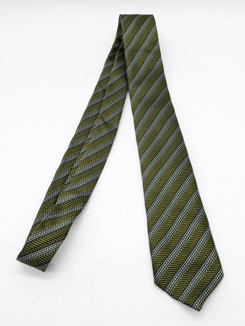 Nicols Collection Green Striped Skinny Tie Men's Neck Tie